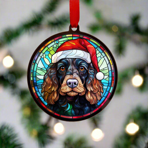Cocker Spaniel Black in Santa Hat Suncatcher Decoration